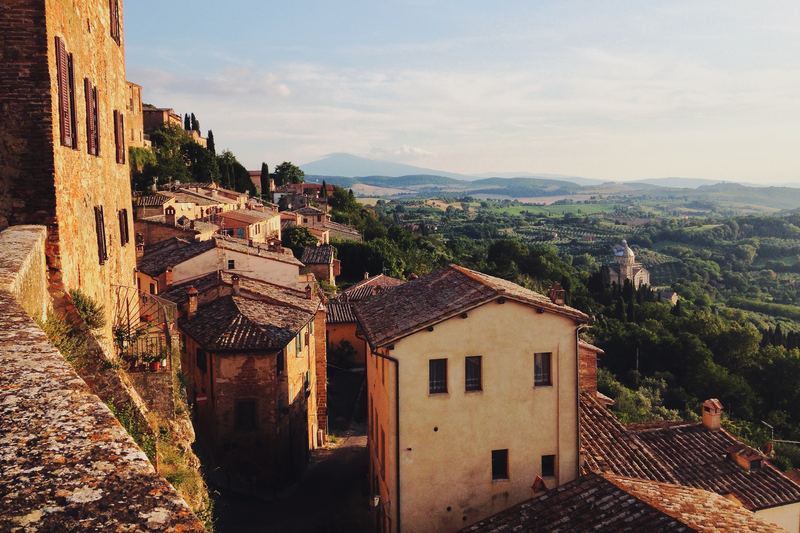 Rooftops of Cortona above the valley